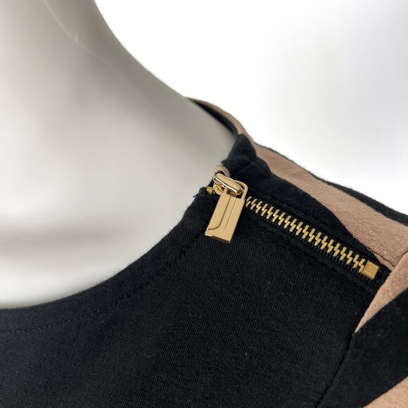 JONES NY Stripped 3/4 Sleeve Boat Neck Shoulder Zipper Top (Tan/Black | Size M) - Picture 6 of 8